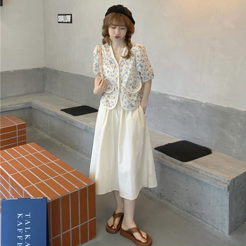 スカート セット サマーレッドフローラルシャツ トップス ハイウェストウェスト 夏物 花柄 YY-ファッション51581068212