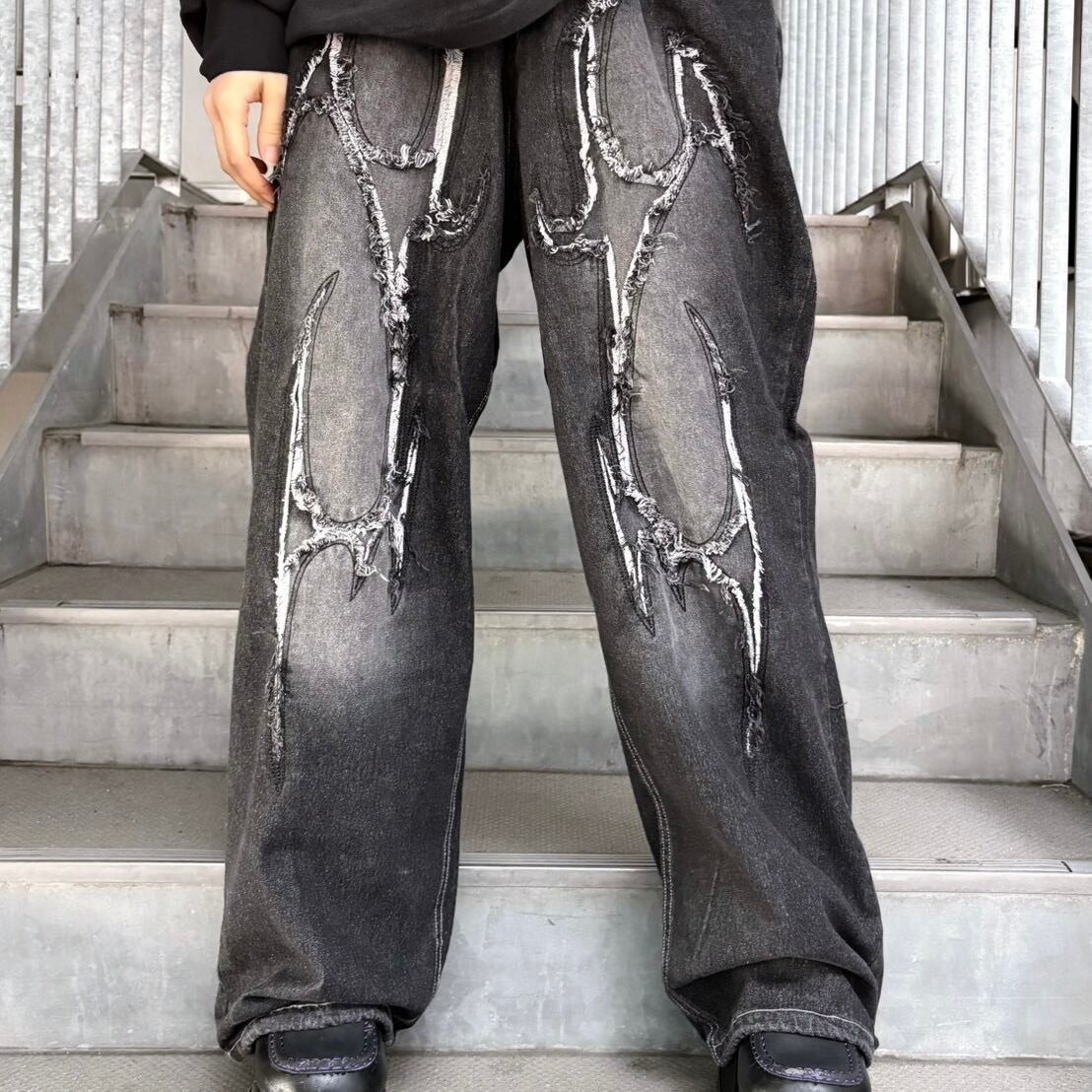 【CANDY SELECT】カットオフモチーフバギーデニムパンツ 800744 サブカル 地雷系 グランジ ストリート メンズ レディース ユニセックス