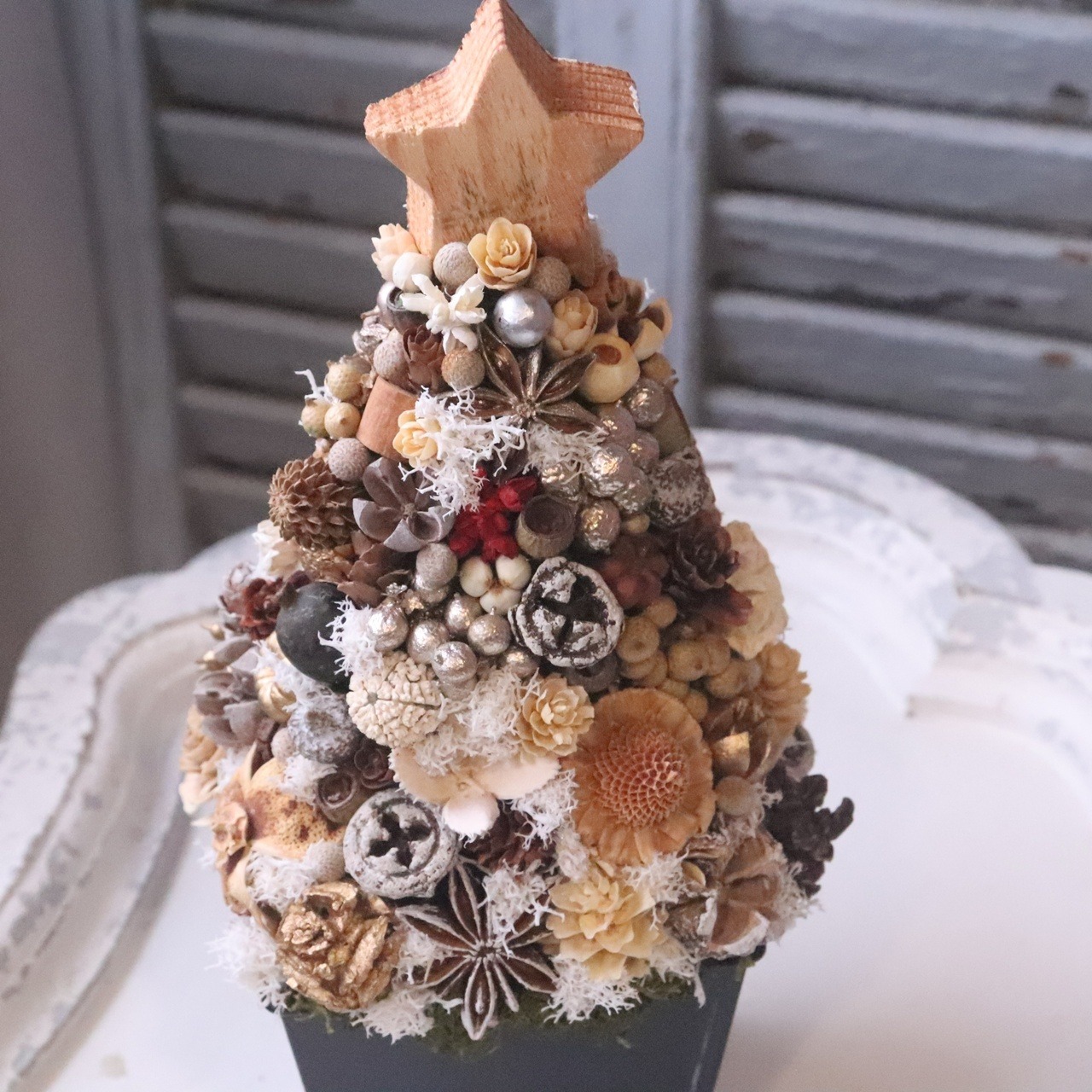 木の実ツリーL　1点もの｜木の実の小さなクリスマス飾り　木の実いっぱい　冬のナチュラルインテリア　プレゼント　推し活におすすめ　