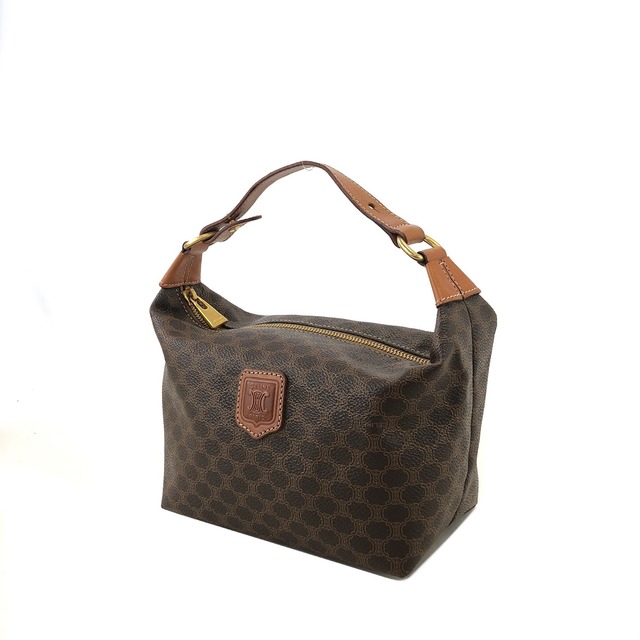 CELINE セリーヌ マカダム ブラゾン型押し レザー バニティバッグ ミニバッグ ハンドバッグ ブラウン vintage ヴィンテージ オールド 4r3t4f
