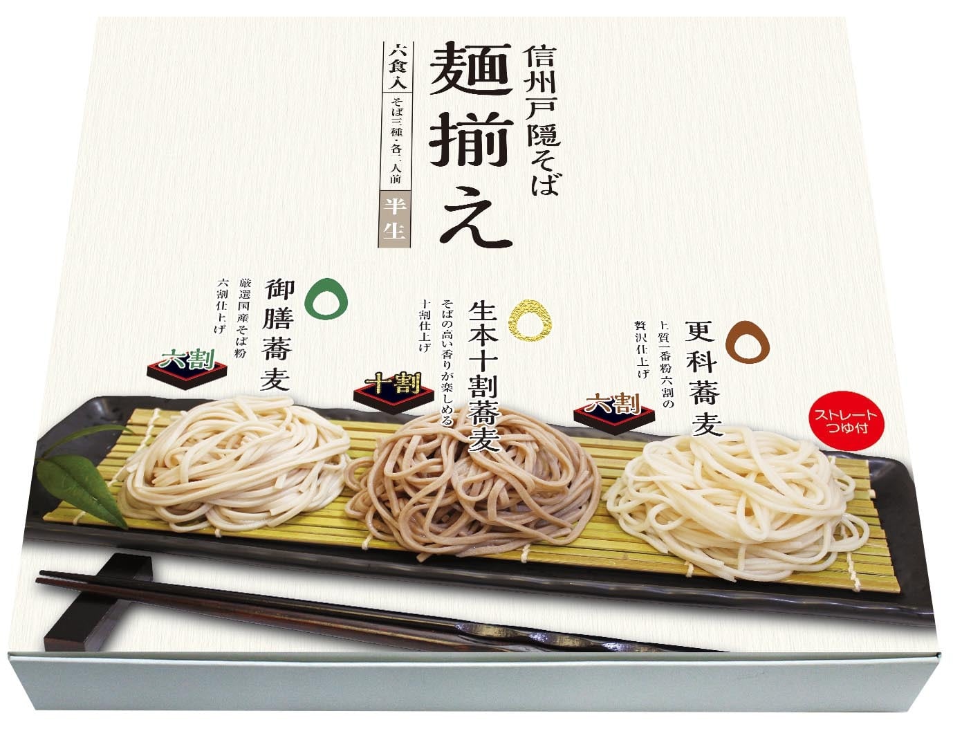 信州戸隠そば　眞田や　信州戸隠そば麺揃え【六割『御膳蕎麦』・一番粉六割『更科蕎麦』・十割『生本十割蕎麦』】　半生タイプ６人前[商品番号KK-08]