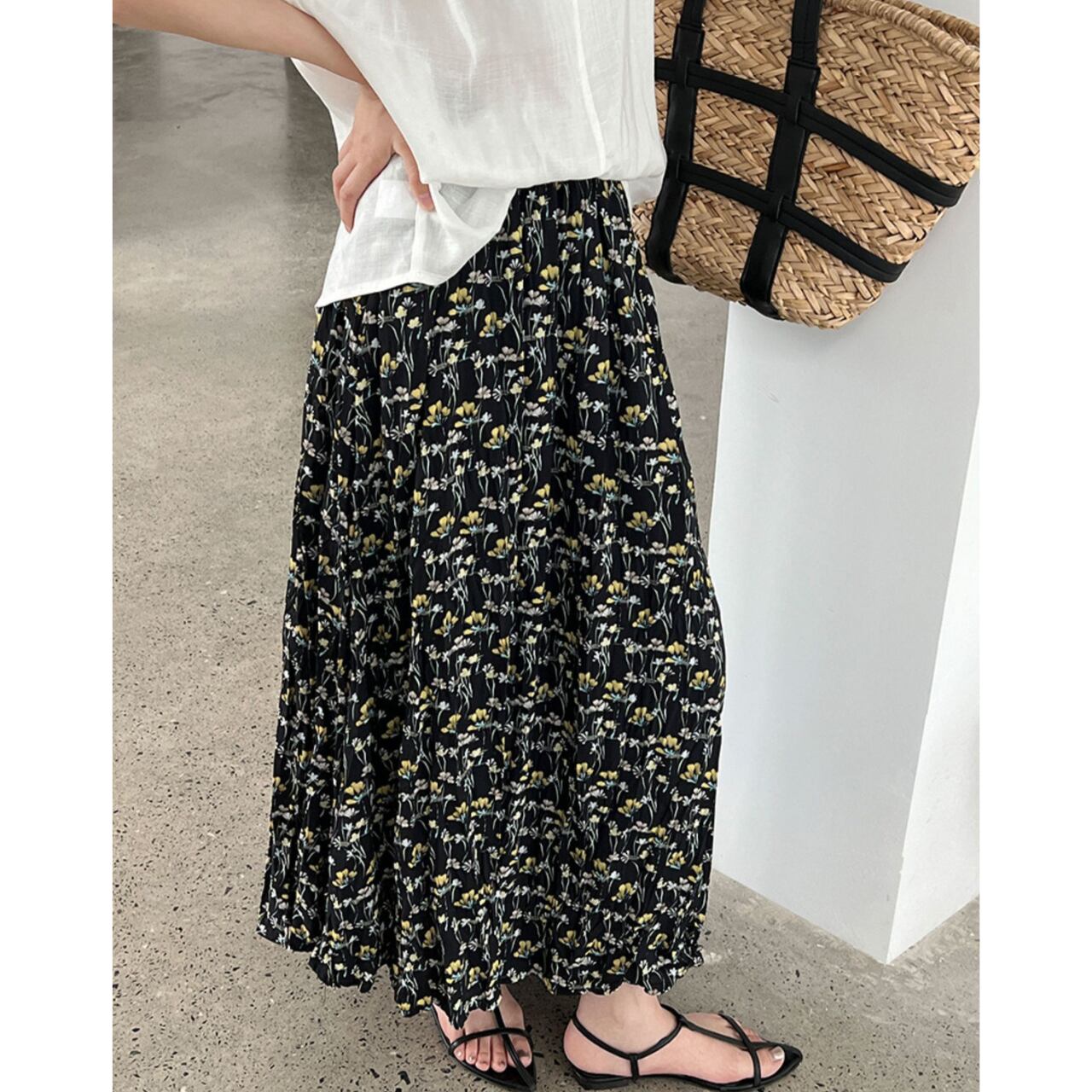 フラワーフレアロングスカート(2color) SK3302