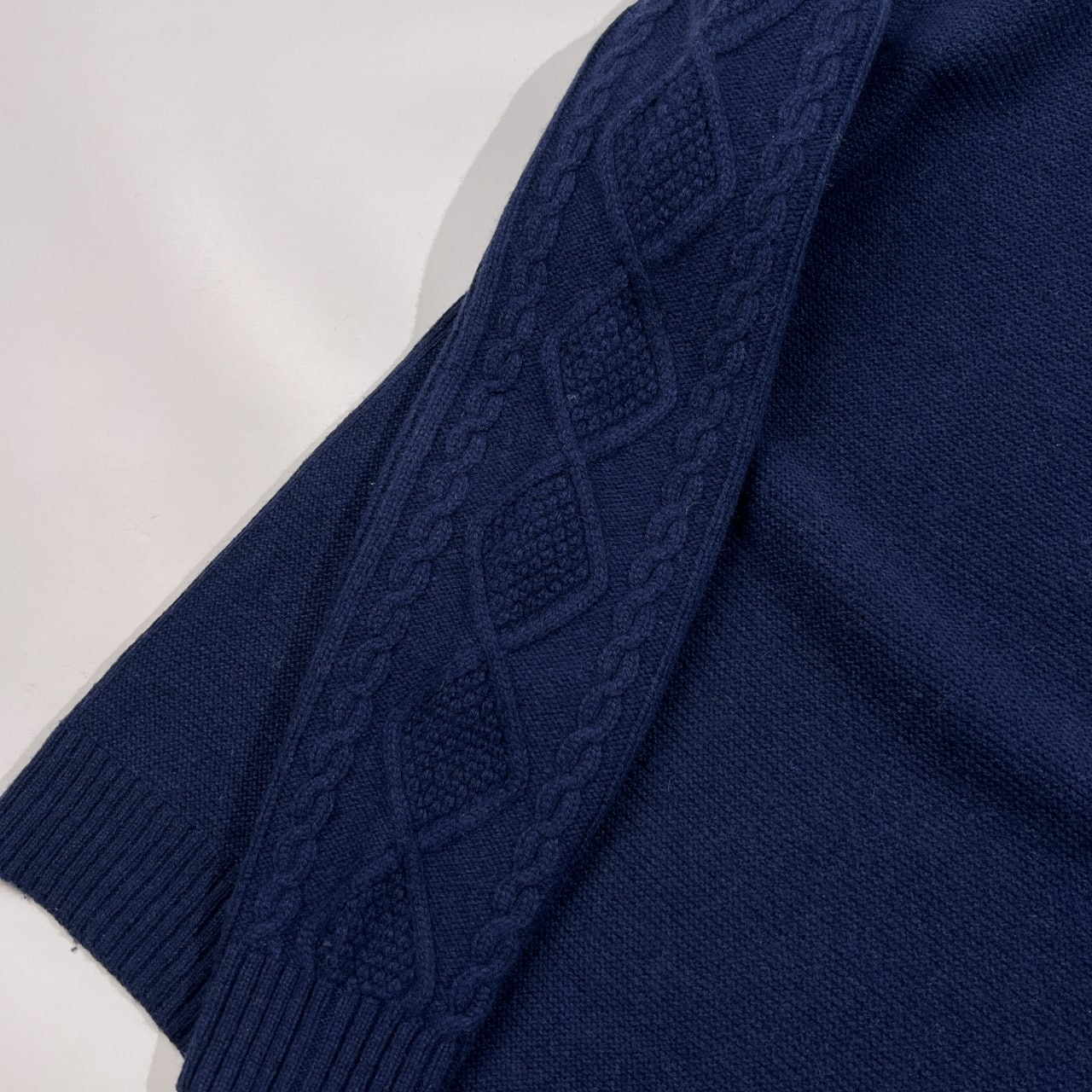 417 EDIFICE エディフィス gim ジム 袖ケーブル アラン編み ウールニットセーター サイズ M /ネイビー/メンズ