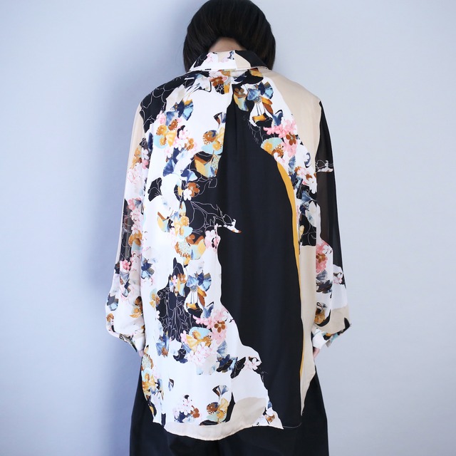 "和" motif beautiful flower pattern fry-front minimal mode special shirt