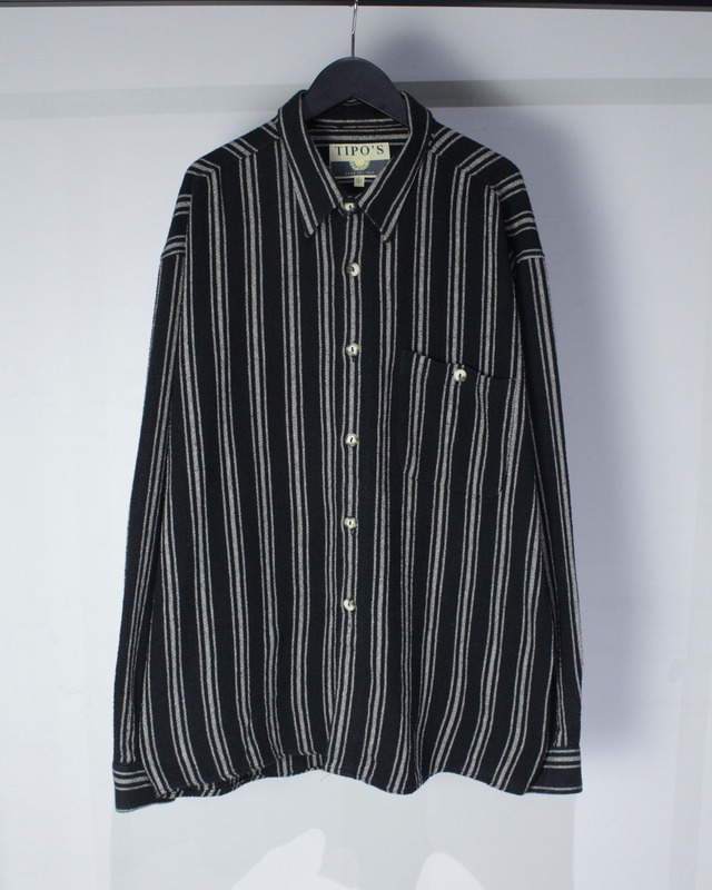 【Caka BLACK】Stripe Pattern Vintage Loose L/S Shirt