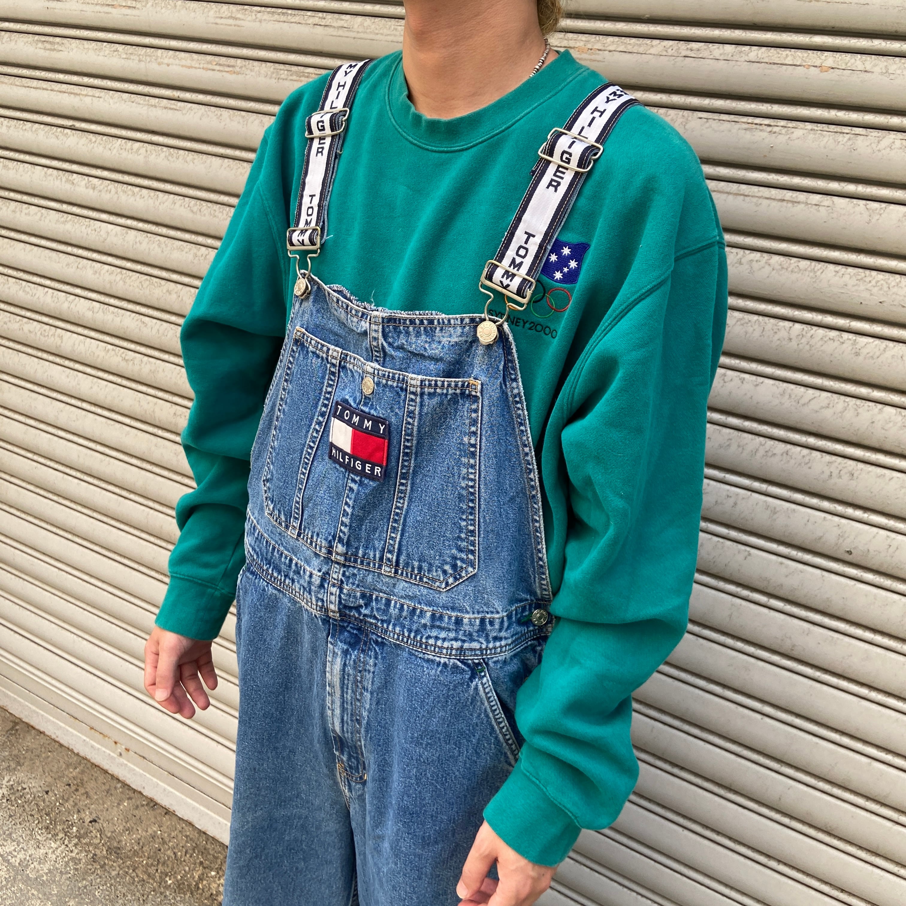 90s TOMMYJEANS トミーヒルフィガー デニムオーバーオール 中濃 M 