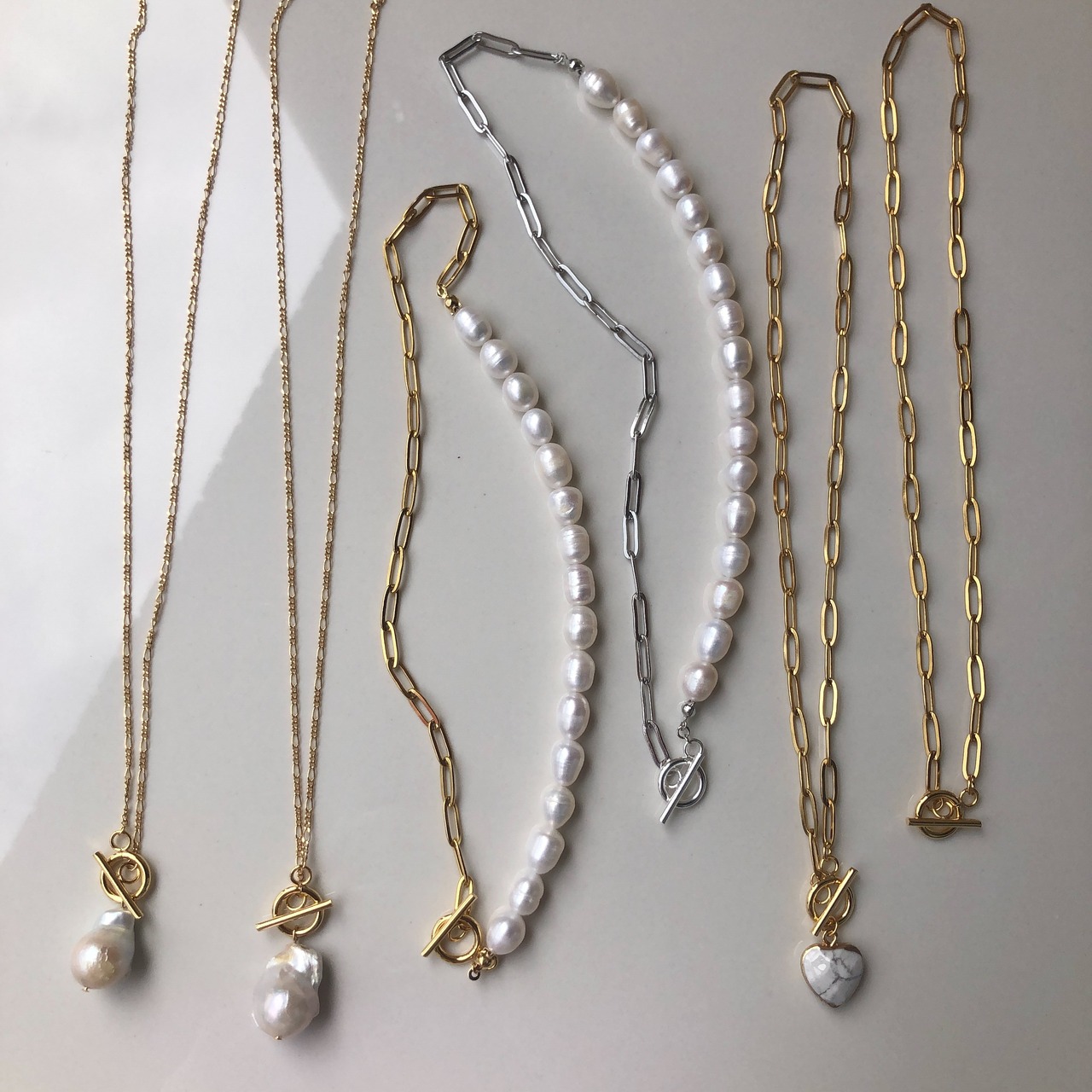 ［全2色］淡水パール × チェーン マンテルネックレス