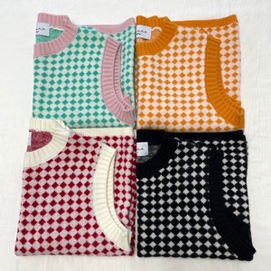 diamond pattern  pastel color knit vest _ LN0543