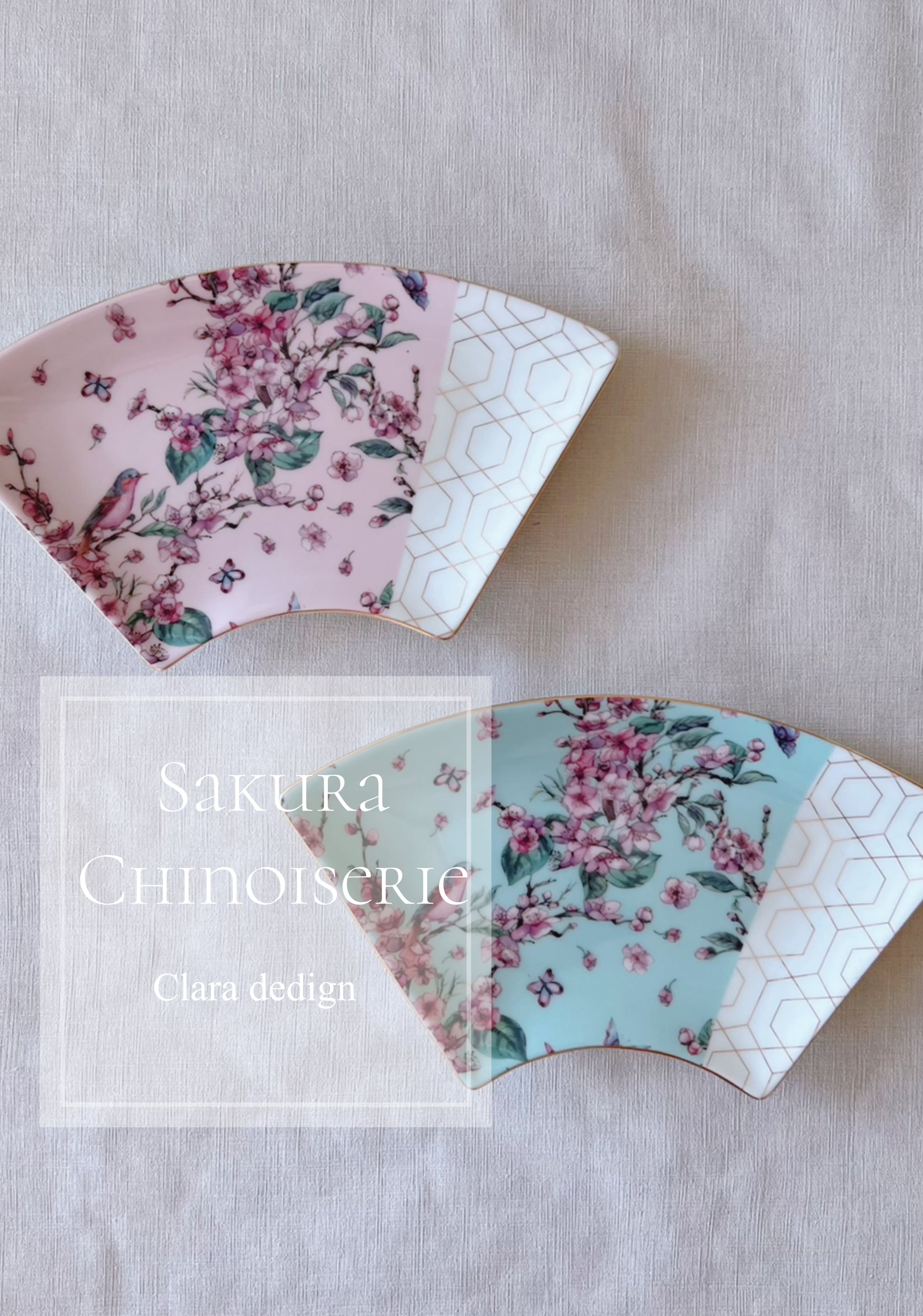Sakura Chinoiserie 桜シノワズリ A3 ブルー | ポーセラーツ
