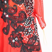 社交ダンス 衣装 スタンダードドレス ドレス ワンピース スタンダード フロート レース ダンス デモ パーティ 発表会 黒 上品 ブラック系 レッド系 豪華 ドレス スカート フロート 3枚重ね 露出少なめ 上品デザイン Mサイズ