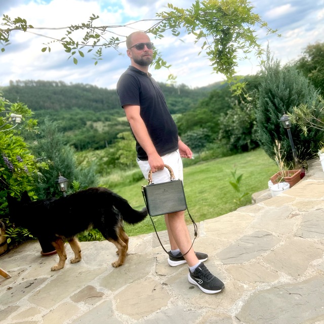 天然木 × 黒和紙畳 Bamboo 2WAY Bag｜Deep Green