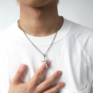 LaLibeModa ステンレス　クロスネックレス　シルバー　メンズネックレス　レディースネックレス　プレゼント