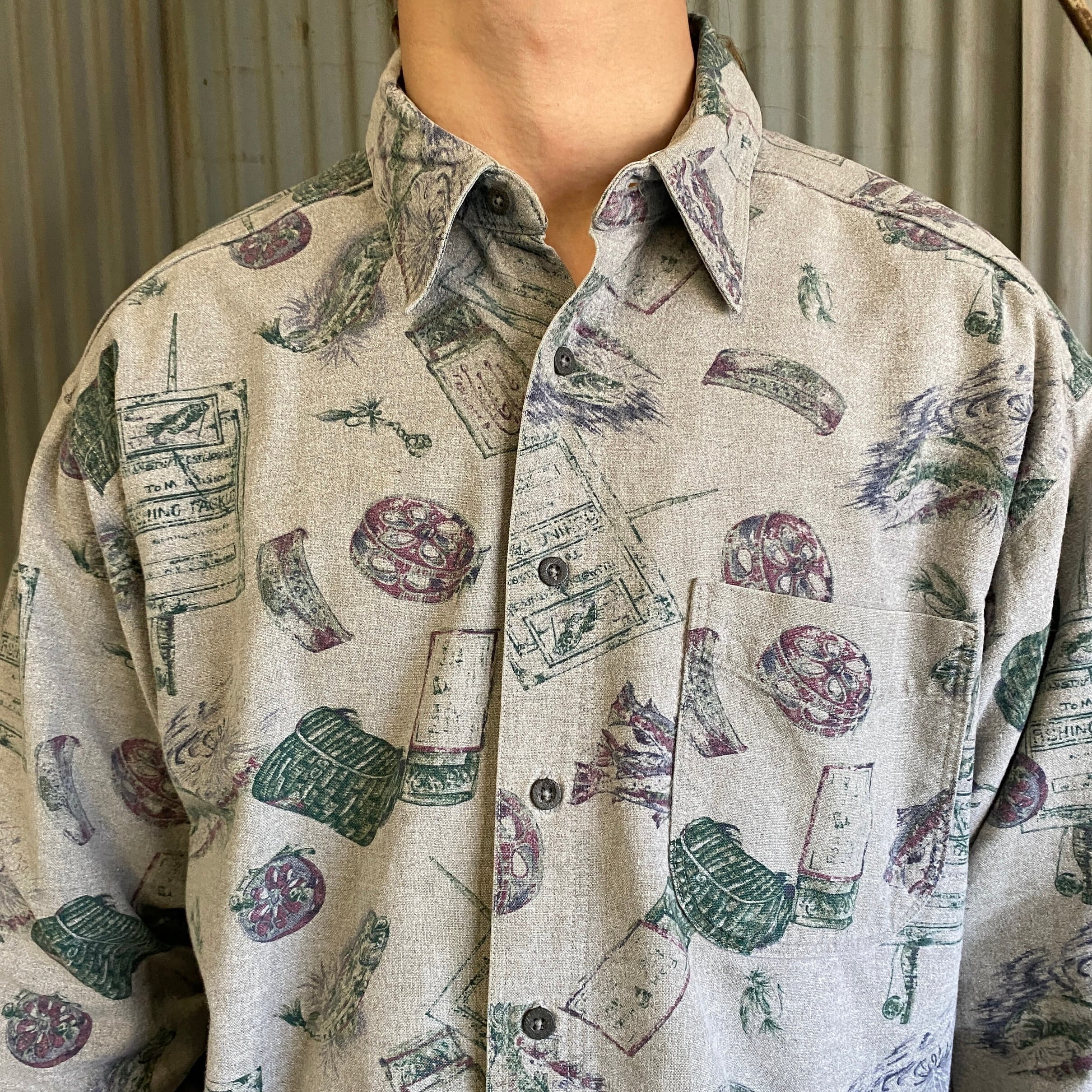 90年代 USA製 Wool Rich ウールリッチ 釣り魚 総柄 オールプリント