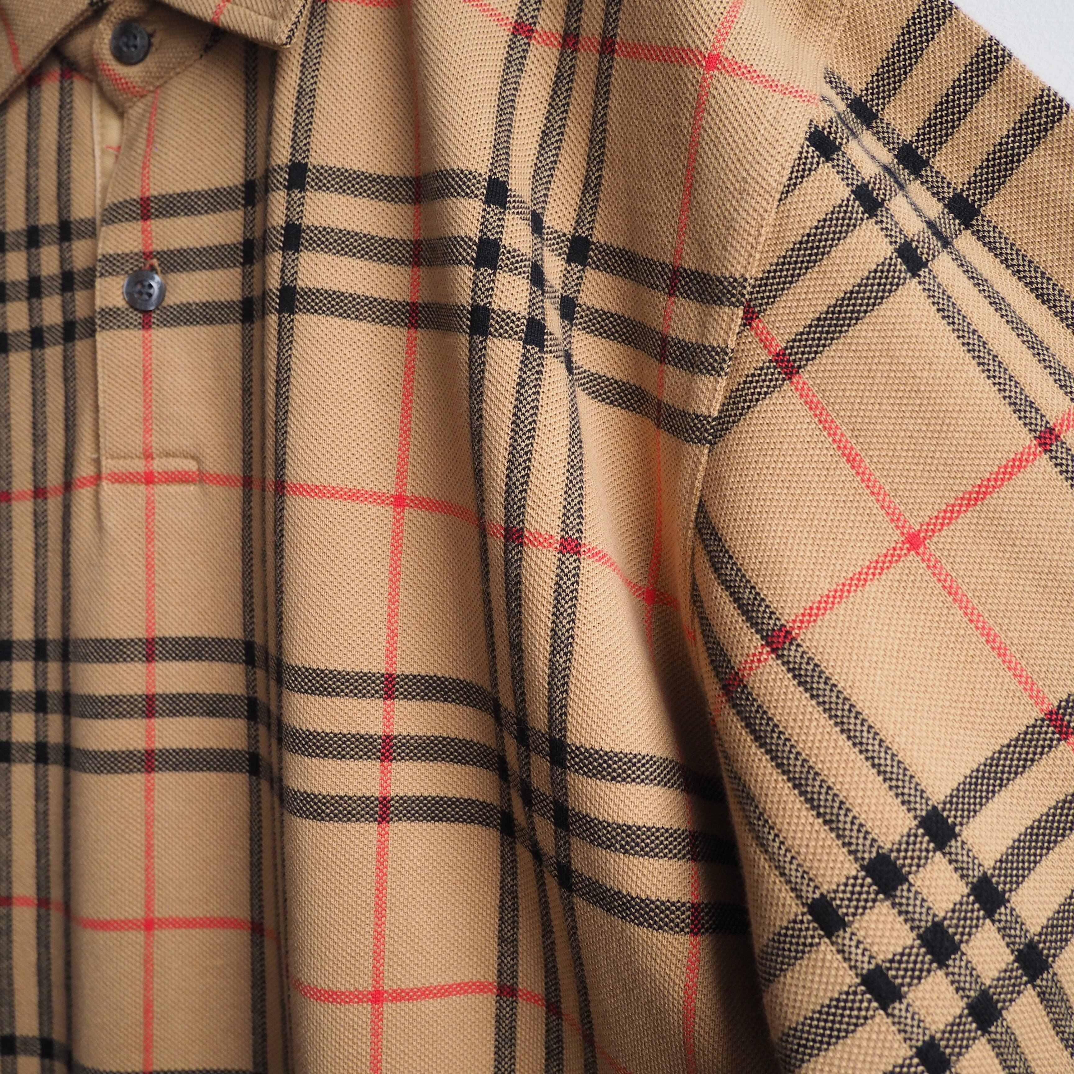 1990s ” Old BURBERRY ” Nova check Camel color vintage cotton polo shirt