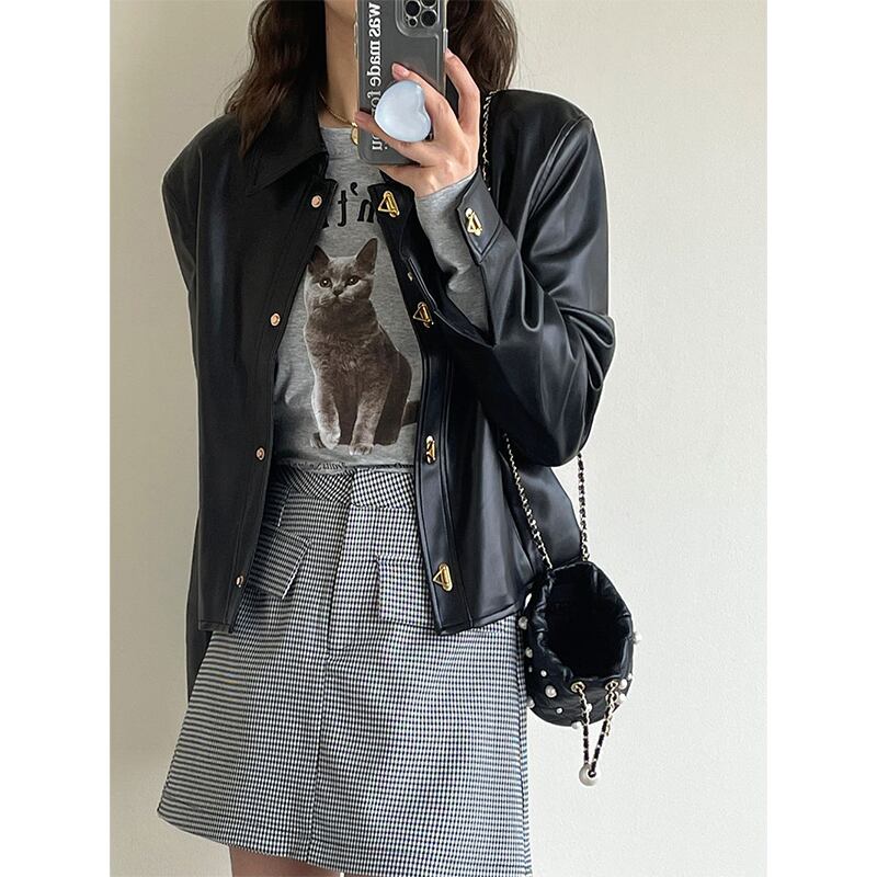 極美品/23区/レザージャケット/ボタン/ブラック/４８ 楽天市場】PUレザー ジャケット フェイクレザー レディース 秋冬