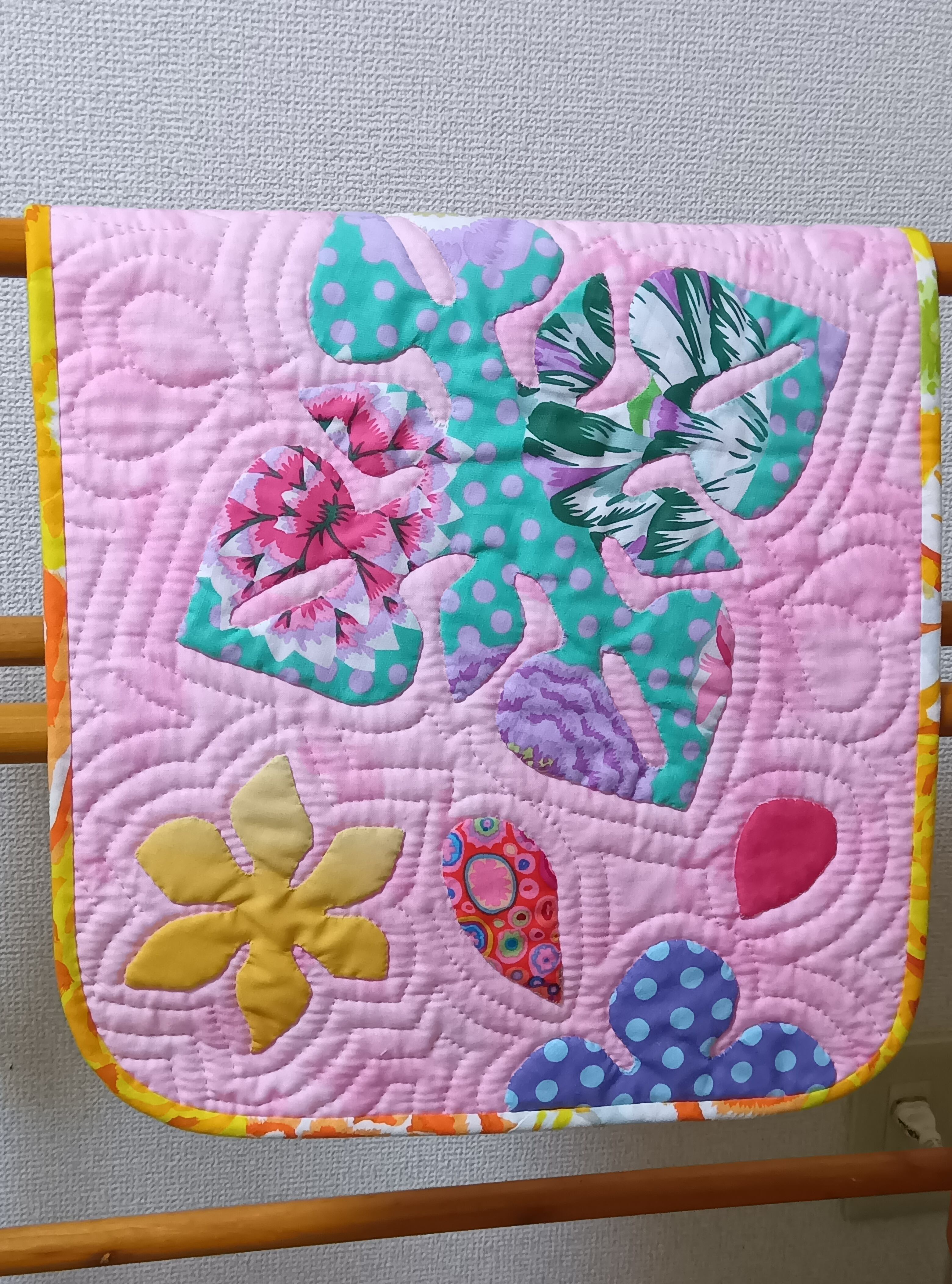 HawaiianQuilt Peach】ハワイアンキルトマット アンスリウム ケイフ