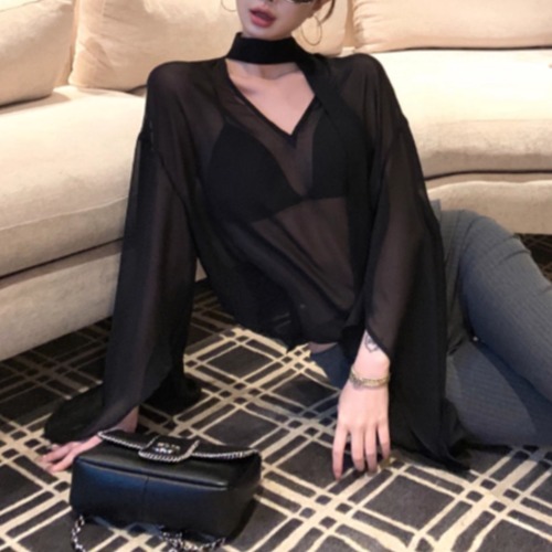 スリット袖シアートップス ・12450