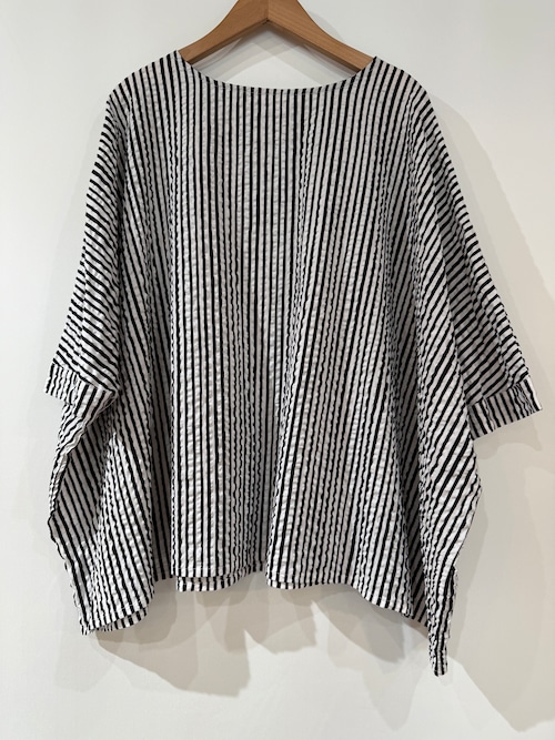 NARU/ 60ローンリップルストライプ ゆったりブラウス