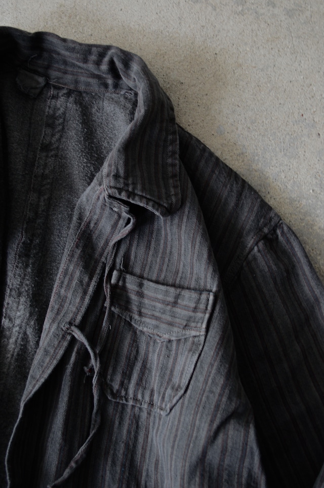 VENTITANK PROJECT Bulgarian Army 1950's-60's Dead Stock Custom Remade & Dyed Sumi Kuro Sleeping Shirt Jacket Type Red Multi3 ブルガリア軍 スリーピングシャツ ジャケット 50s 黒染め