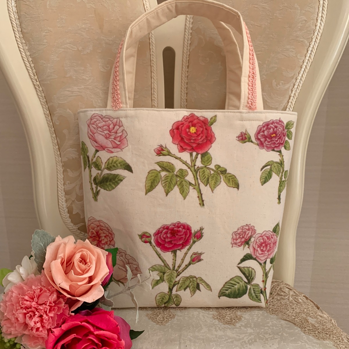 フランス産ファブリック☆ジョゼフィーヌの薔薇のトートバッグ 