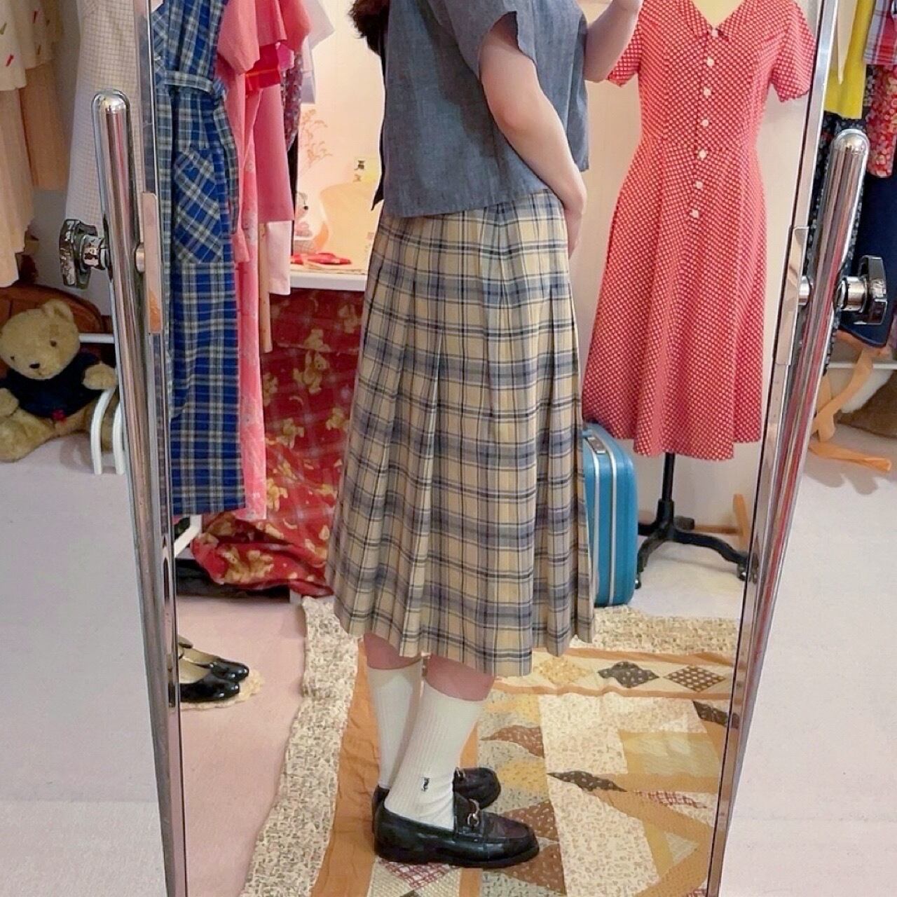 DAKS / blue beige check skirt