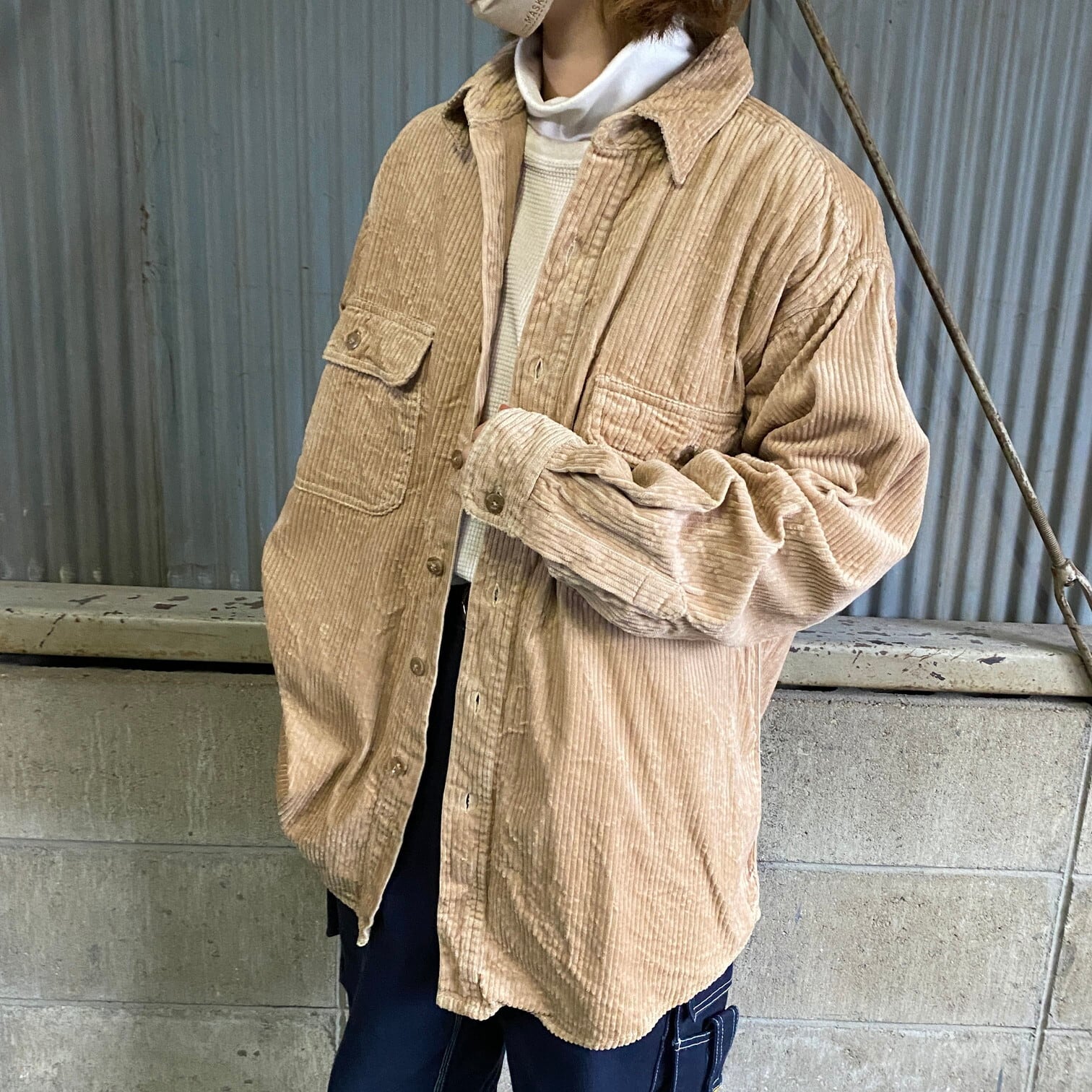 Andover Crail 太畝 コーデュロイシャツ メンズL 古着 ベージュ【長袖