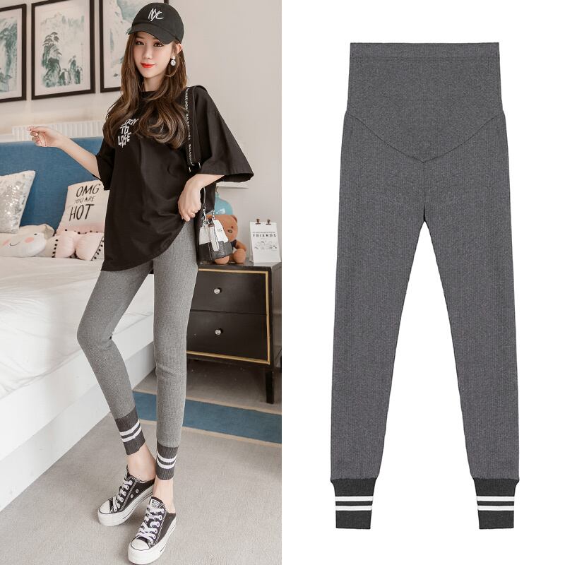 【新作】【送料無料】 2020妊婦春秋腹部パンツストライプ裾パッチワークニットコットンベリーパンツスキニーレギンス スプリング 春物 オータム 秋物 AL expec31482710443