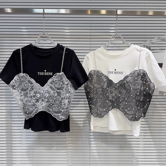 SET◆Lace camisole & t-shirt　B845