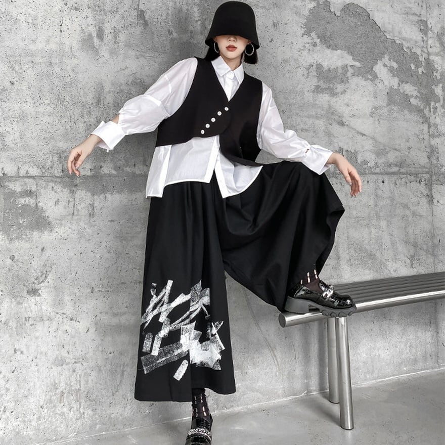 サブカル 服 地雷系 通販 パンツ 袴パンツ スカーチョ ワンポイント