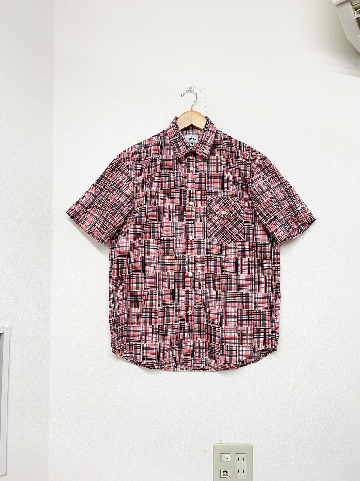 90s Stussy Patch Work Check Print Short Sleeve Shirt/L | ACIDHOUSE 