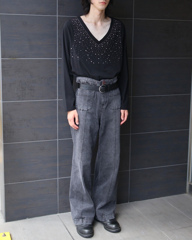 front pocket wide straight denim