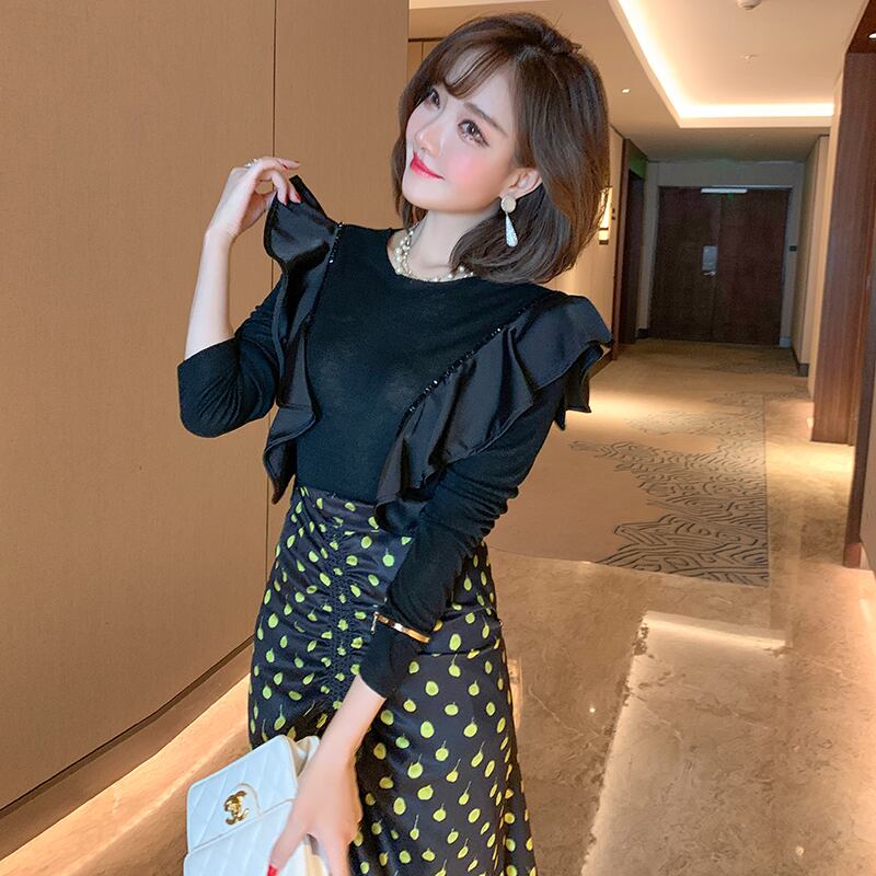 レースラウンドネックシャツ トップス スプリング 春物 Oネック ステッチ MIUCO97055042013