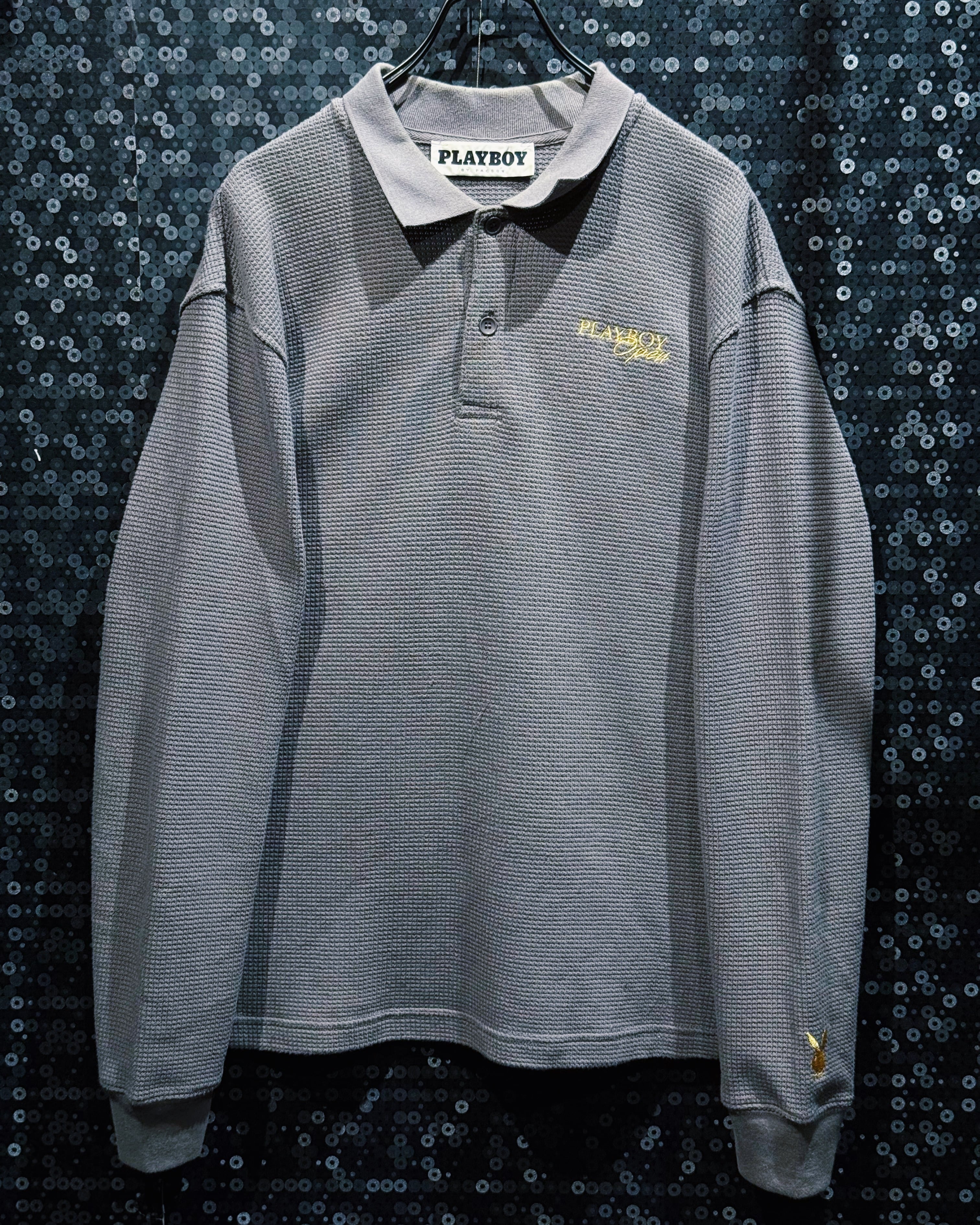 【ÆIEM】"PLAYBOY"vintage Waffle Long Sleeve Polo Shirt