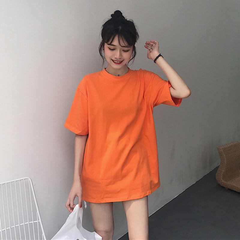 2020年夏新商品バージョンルーズ無地シンプルトップスオールマッチスリミングミドル丈半袖Tシャツ学生 YY-ファッション54033088310