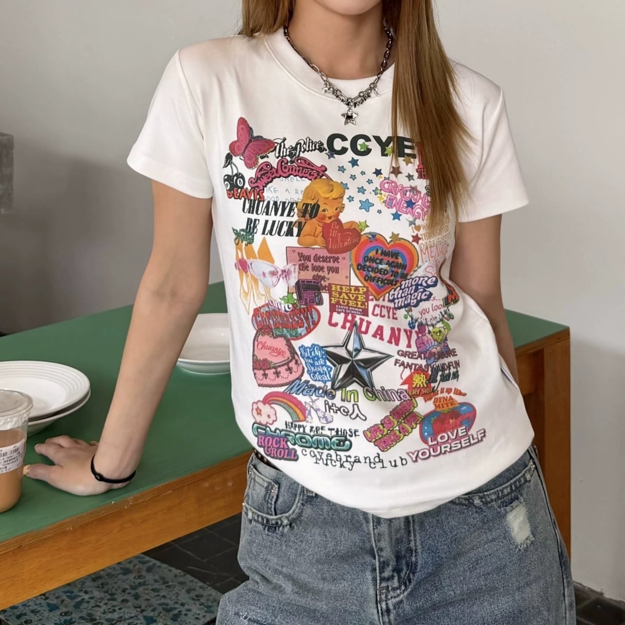 レトロコラージュグラフィックTシャツ 2col R02475