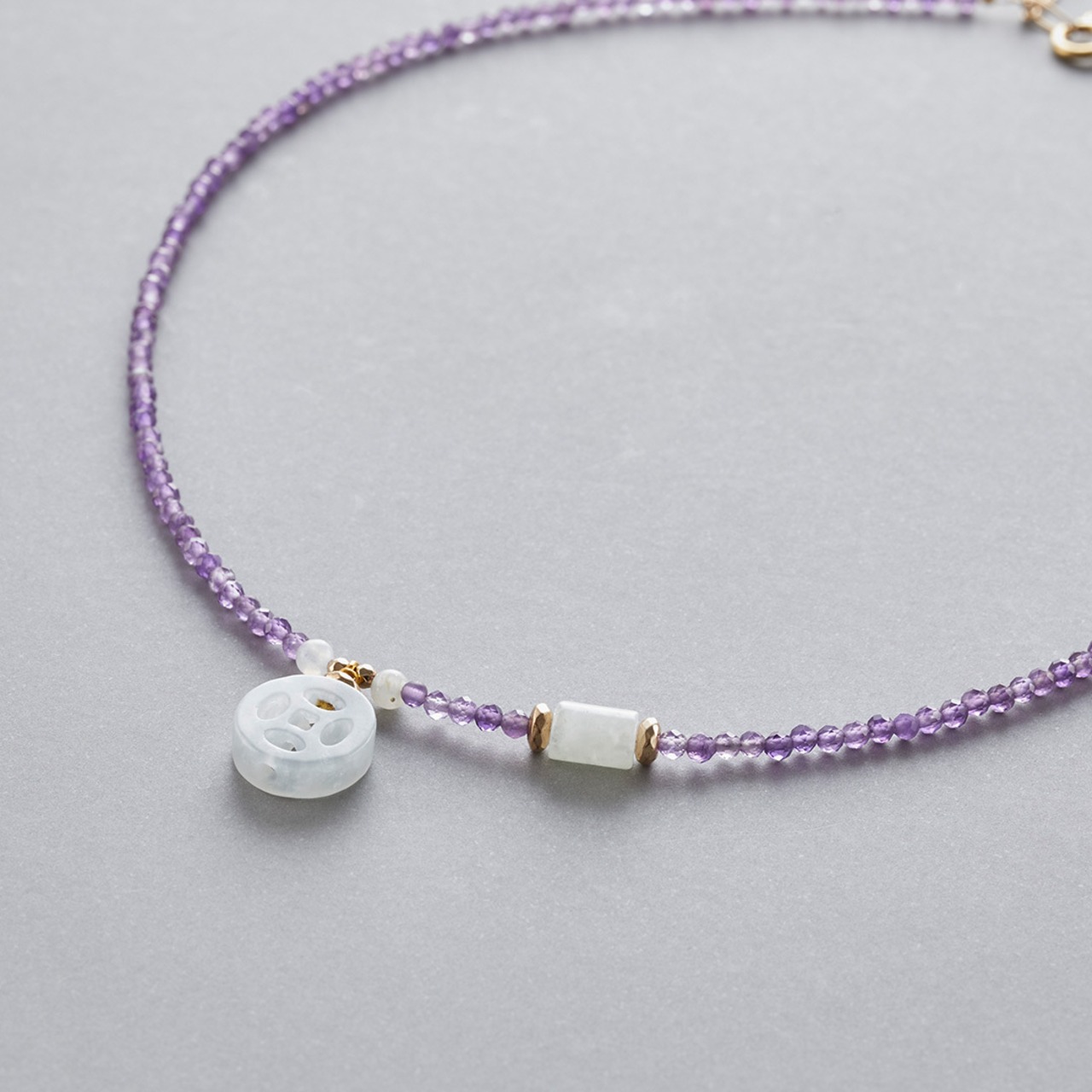 翡翠とアメシストのコラボ！アメシスト 翡翠 ネックレス K14GF A貨翡翠 ne1175