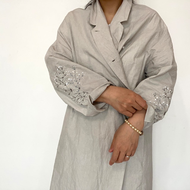 [ Ladies ] カスミソウ刺繍ライトコート -light gray- 梅雨寒軽量アウター
