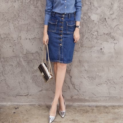 スカート ボトムス タイトスカート デニムスカート 膝丈 ひざ丈 スリム