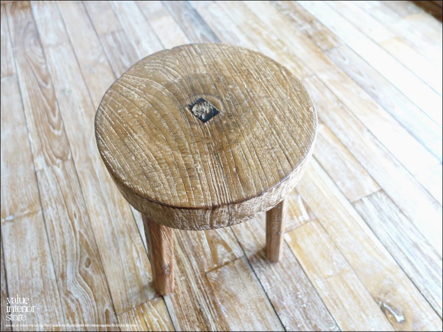 オールドチーク無垢材 プリミティブ丸スツール/04 椅子 花台 古材スツール ナチュラル カフェチェア 無垢材家具