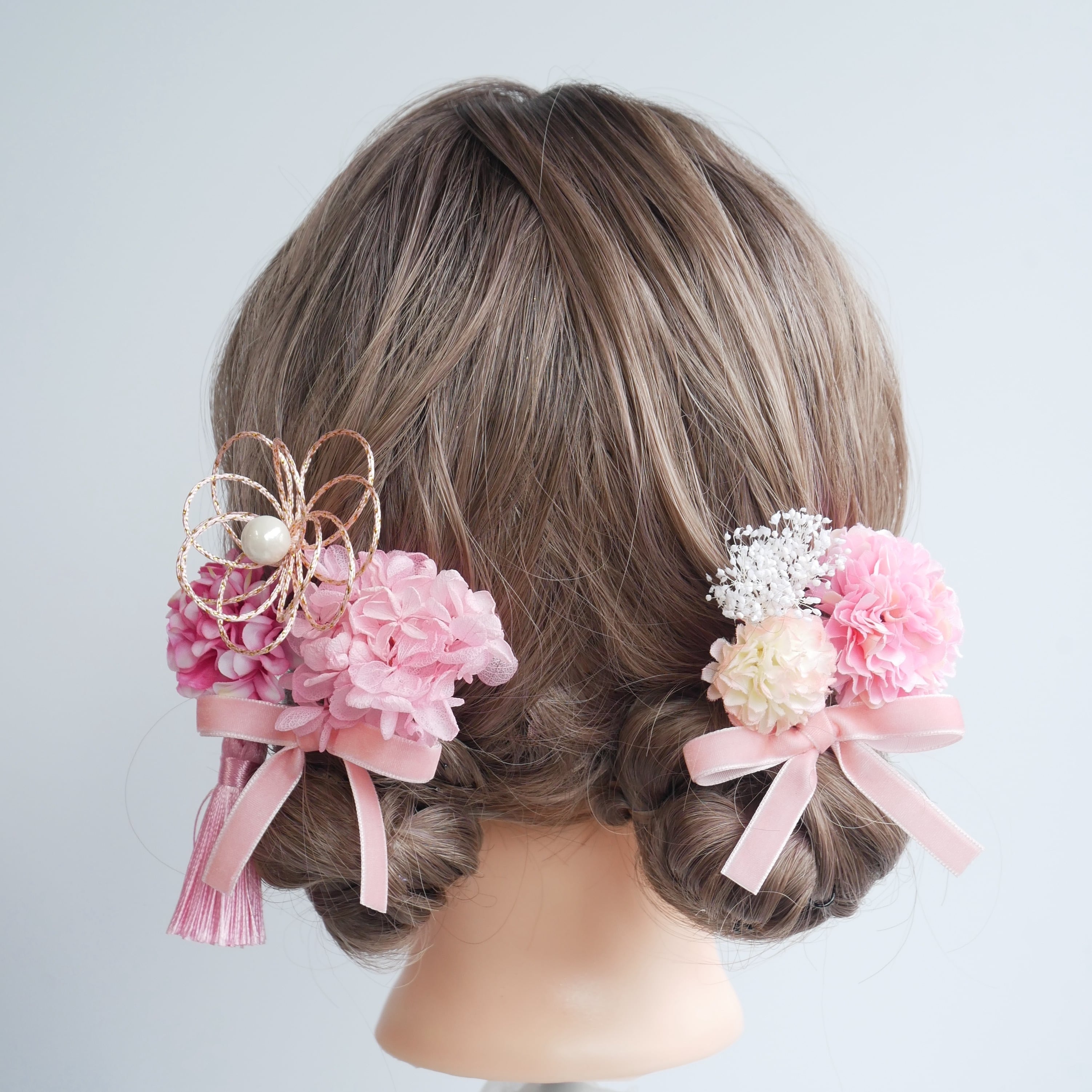 A391 七五三の髪飾り ピンク 七五三 ゆかた 成人式 前撮り マム タッセル