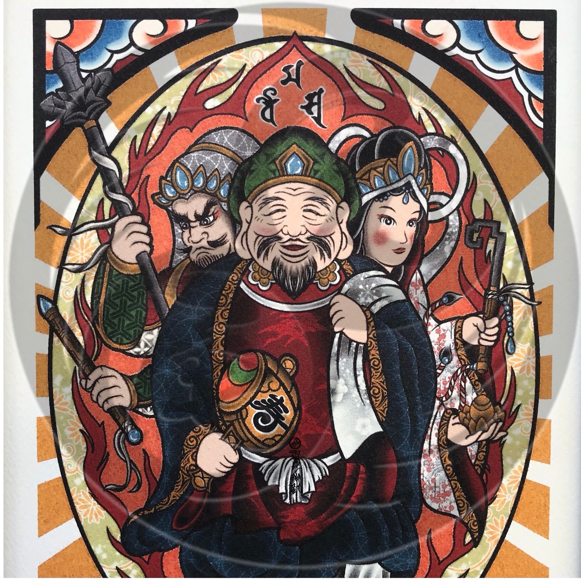 尾九 開運イラスト 三面大黒天 A3サイズ フレーム付き | bbqcomic