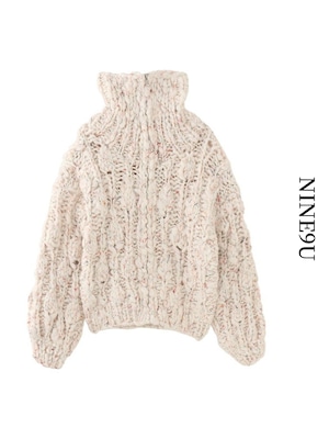 low-gauge high-neck zip knit【NINE8519】