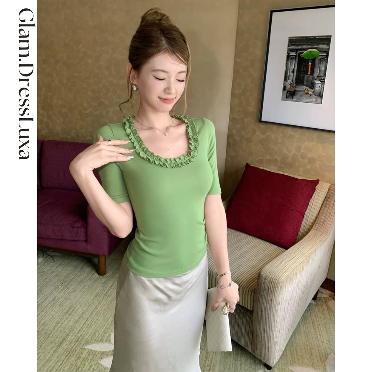 Frill Neck フリルネックリブトップス/3color_T1442