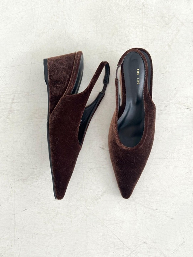 Velvet Pointed Toe Slingback Wedge Pumps