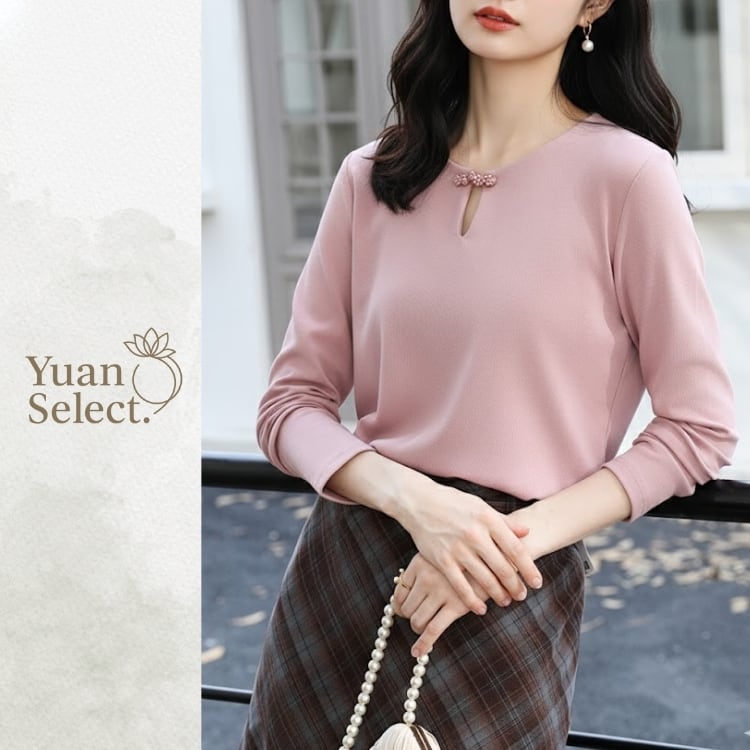 パールチャイナボタン　シンプルカットソー　YS00124