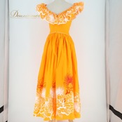 フラダンス 衣装 ワンピース ドレス メネフネプランテーション オレンジ系 MENEHUNE PLANTETION 日本製 フリル かわいい 華やか 鮮やか 明るい 橙 白 赤 ハワイアン アロハ ハワイアンプリント フラ ダンス レッスン 練習 おしゃれ