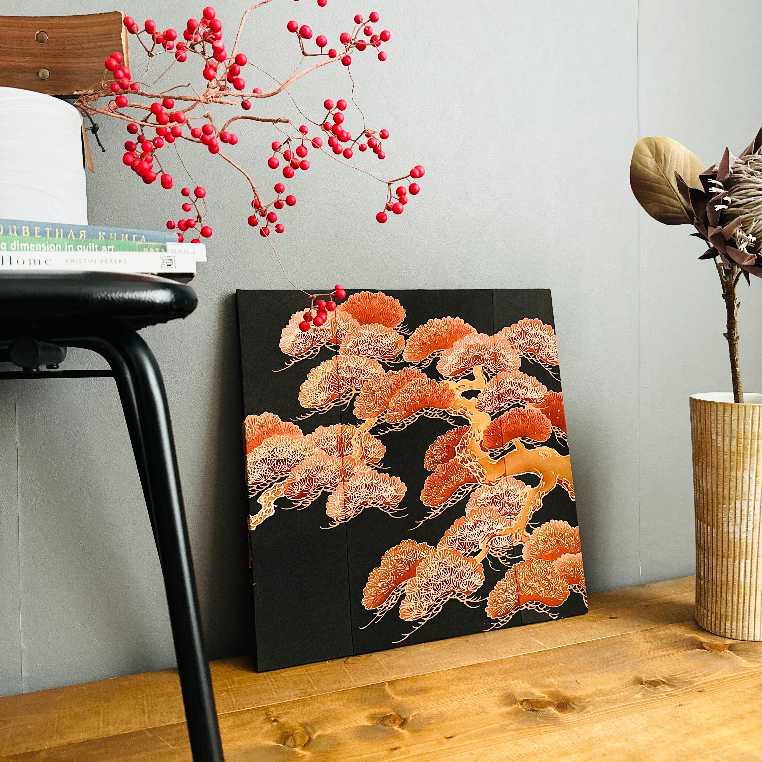 Kimono fabric panel ※45×45cm 大きな着物のファブリックパネル 漆黒に