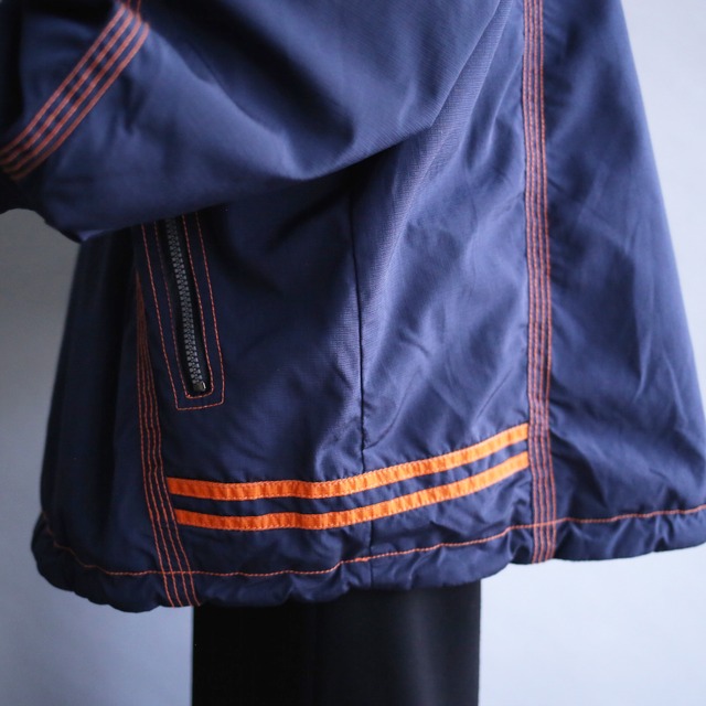 good coloring switch and orange stitch work design over size anorak parka