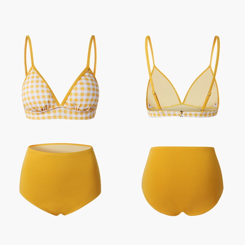 水着 イエローギンガムチェックビキニ タンキニ チェック柄 ギンガム