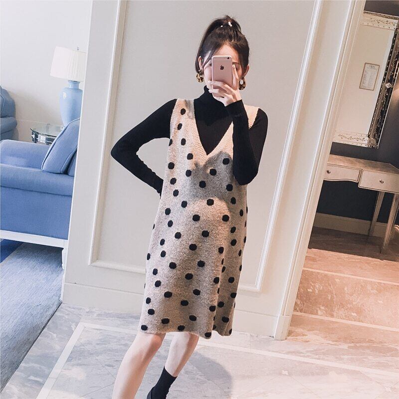 【新作】【送料無料】 5089＃秋冬ニットマタニティセータードレススーツスリムボディコン服妊婦妊娠 オータム 秋物 ウィンター 冬物 AL expec479421514427